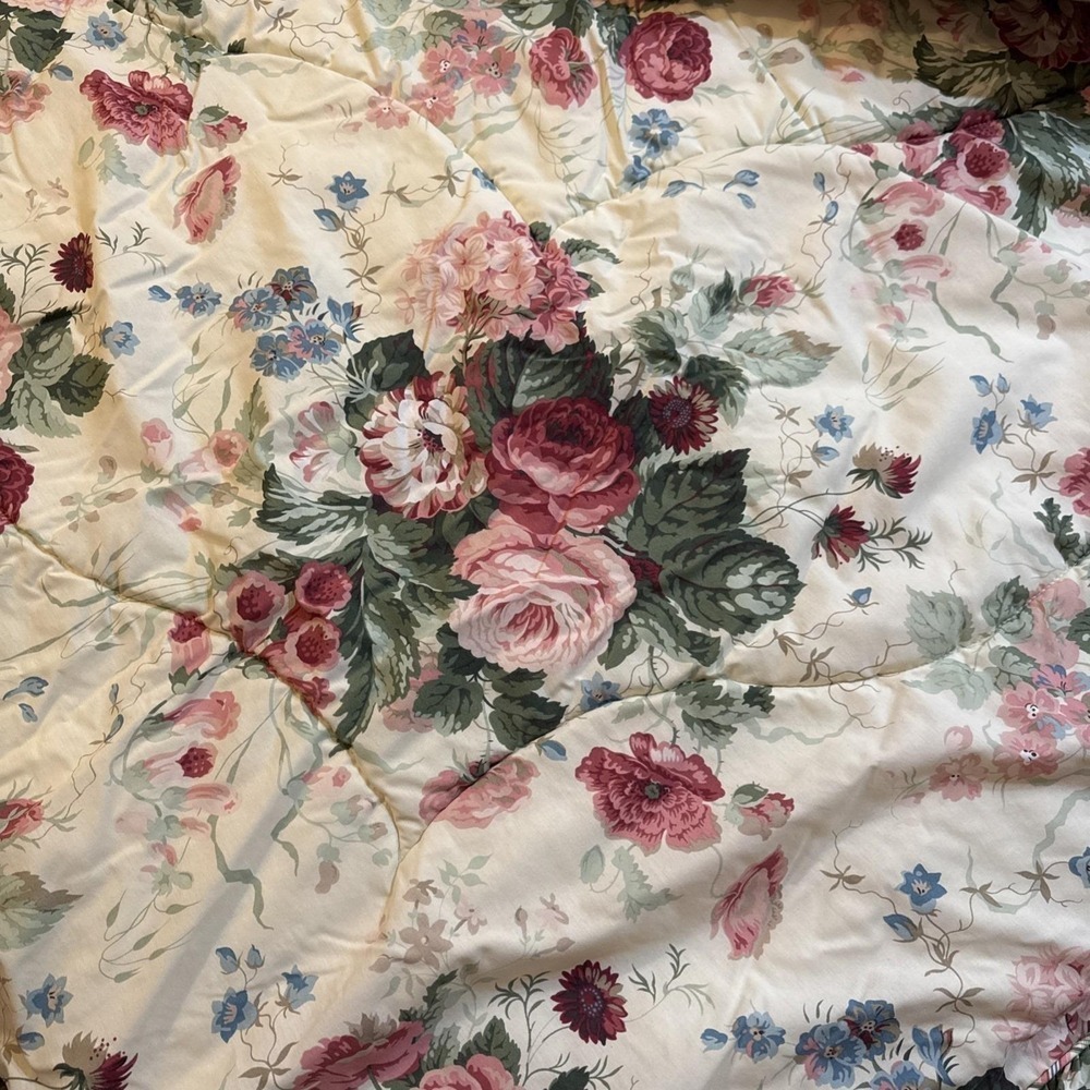 Vintage Martex Sanderson King Comforter Floral Plaid Reversible Ruffle Made USA - Picture 2 of 8